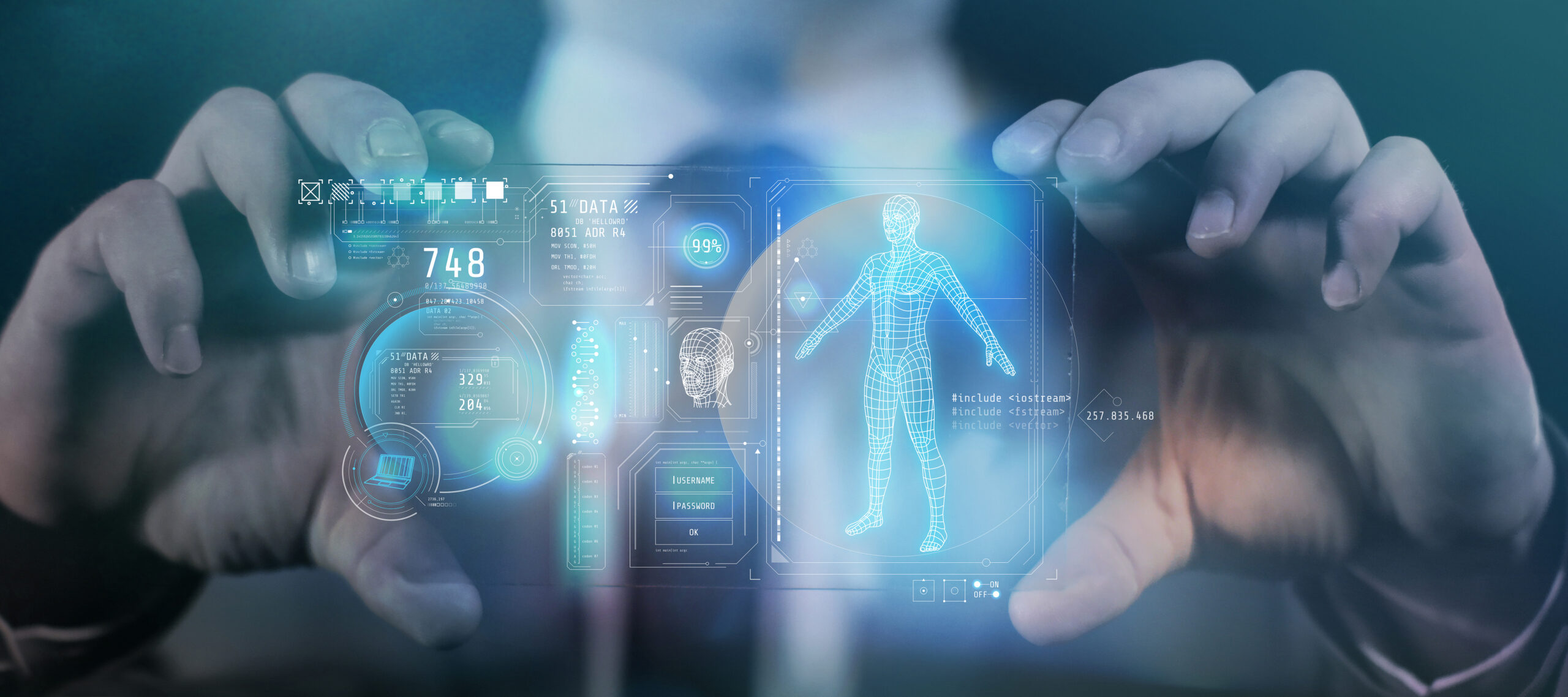 gadget panel future with data about person 3d render scaled